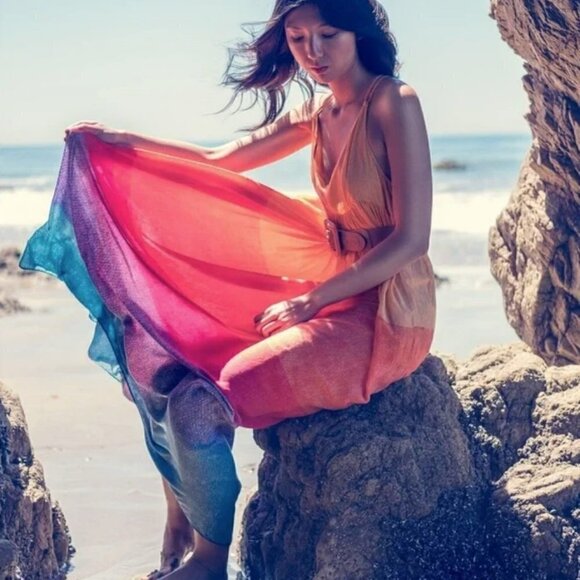 Anthropologie x Carla Weeks Setting Sun Maxi Dress Sunset Tiered Strappy Size M - Picture 15 of 15